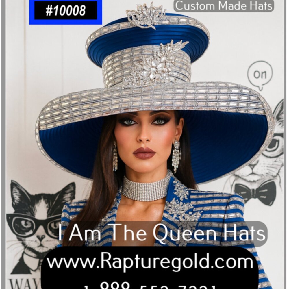 I Am The Queen Hats #1008 Custom Rhinestone Hat in Red, Black, White, Gold, Silv